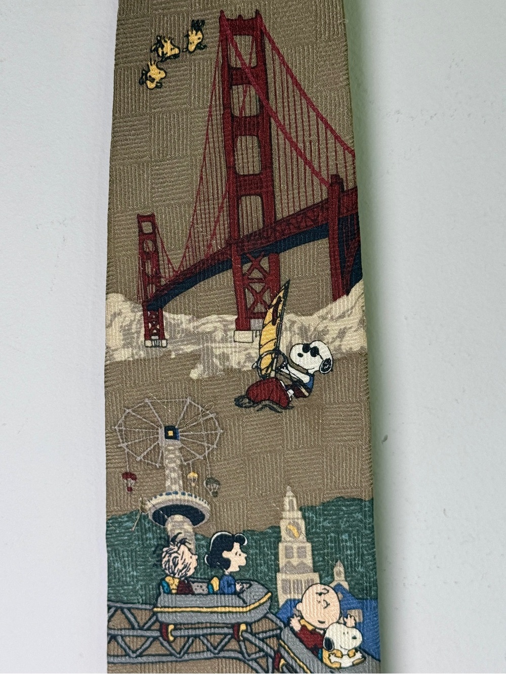 Peanuts Coast to Coast Silk Tie Snoopy Travel Print Vintage - Picture 3 of 10
